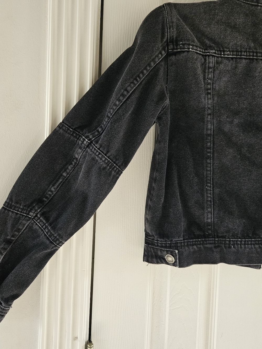 Free People Black Womens Denim Jacket, P2P 18" Fits Like Sm, EC - Picture 6 of 7